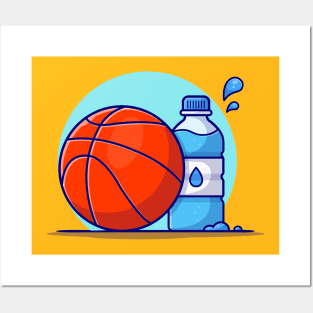 Basket Ball With Bottle Cartoon Vector Icon Illustration Posters and Art